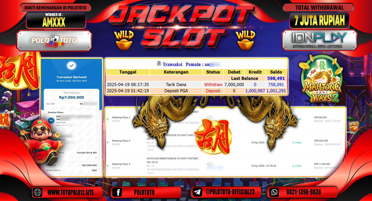 POLOTOTO JACKPOT SLOT MAHJONG WAYS 2 Rp.7.000.000,-