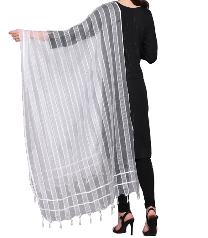 Chanderi Dupatta Gold Toned Striped with Zari Veil Stole Neck Scarf For Women's - Picture 9 of 46