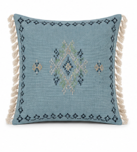 Moroccan Blue Square Fringe Pillow