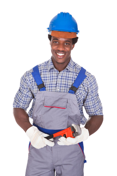 A worker in uniform performing maintenance services on a property