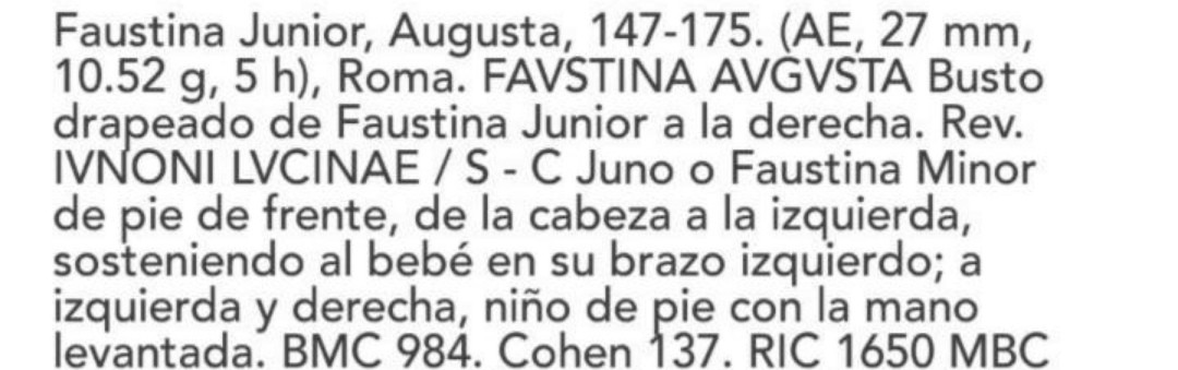 As de Faustina II. IVNONI LVCINAE S C. Faustina estante a la izq. entre dos niños, y portando otro. Roma. IMG-20190130-170036