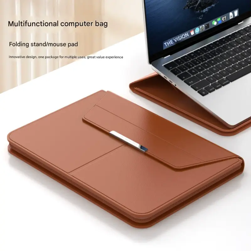 3-in-1 Detachable PU Leather Laptop Sleeve with Ergonomic Stand & Mouse Pad(black 13/14 inch)