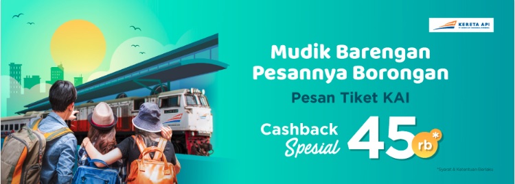 Promo tiket KAI dapat cashback Rp 45 ribu di Tokopedia