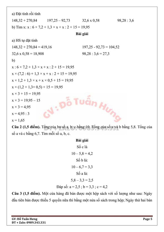 Đề thi vào lớp 6 trường THCS Tam Đảo