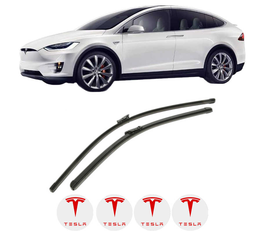 Set stergatoare auto TESLA MODEL X (5YJX) din 2015-2023, pentru parbriz auto, 2 bucati, Bosch Aerotwin, din cauciuc siliconat rezistent, 4 Stickere Auto TESLA