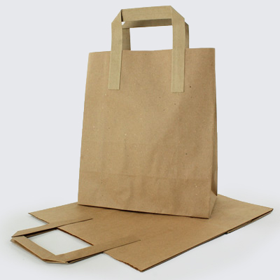 Brown kraft flat handle paper carrier bag