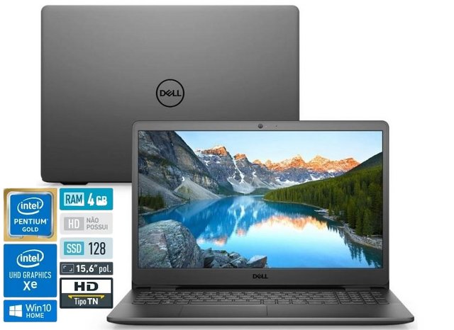 Notebook Dell Inspiron i3501-M10P 15.6″ HD 11ª Geração Intel Pentium Gold 4GB 128GB SSD Windows 10 Preto