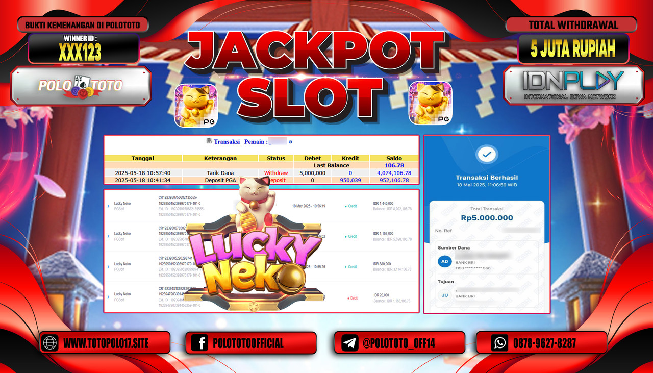 POLOTOTO JACKPOT SLOT LUCKY NEKO Rp.5.000.000,-