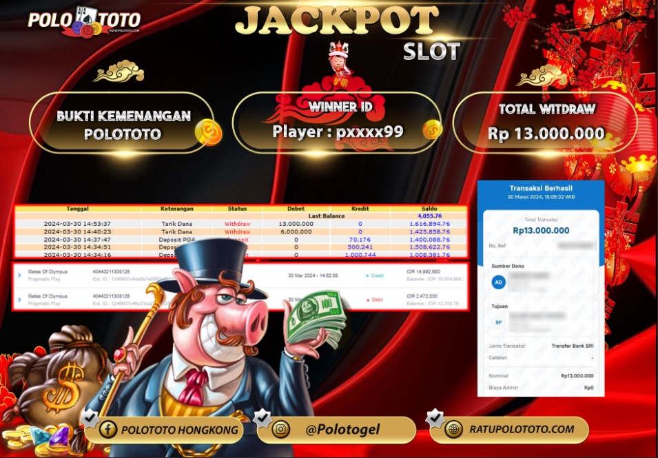 POLOTOTO BUKTI JACKPOT SLOT  Rp 13.000.000,- LUNAS