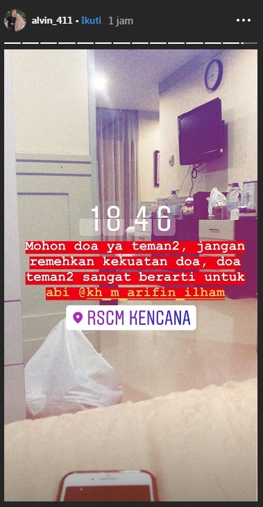 Unggahan Instagram Alvin memohon doa kepada teman-teman untuk kesembuhan abinya
