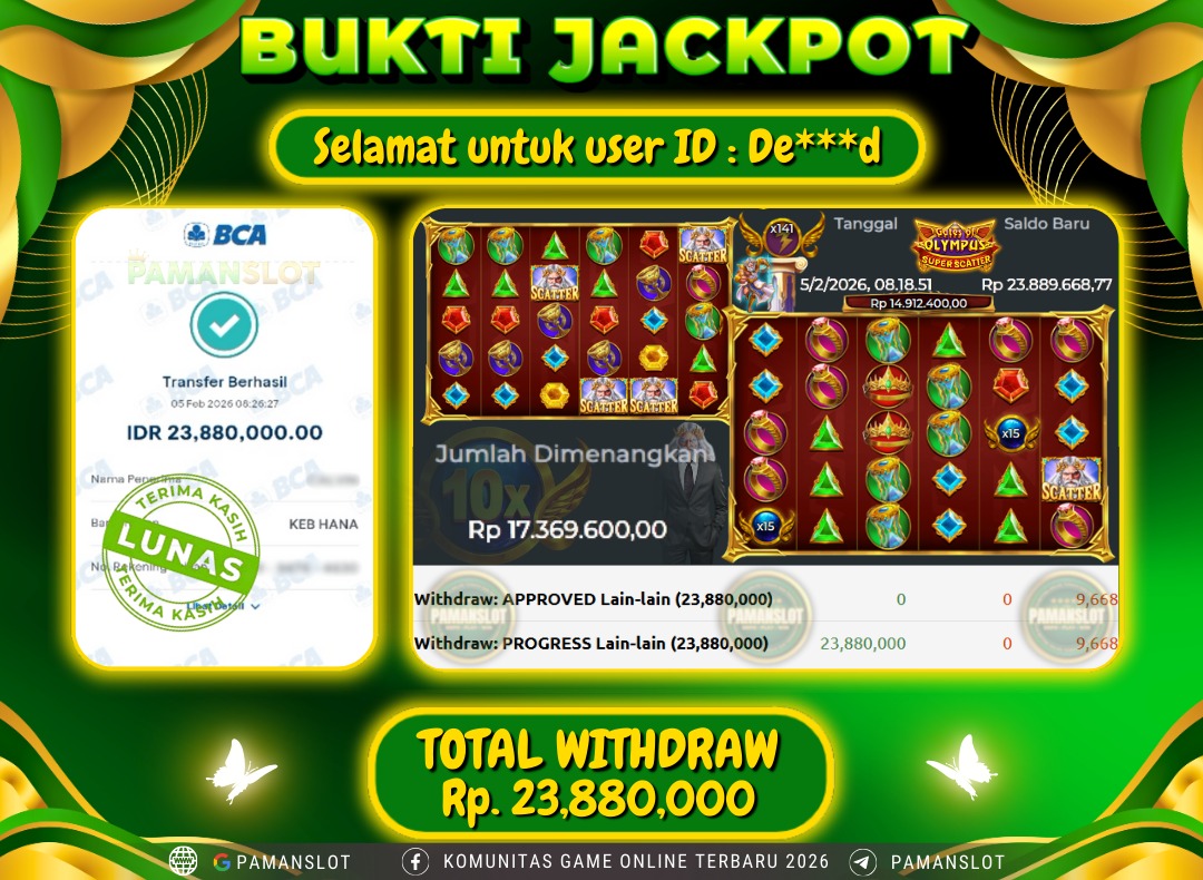 PAMANSLOT JACKPOT Game PP - Gates Of Olympus Super Scatter Rp.23,880,000- LUNAS