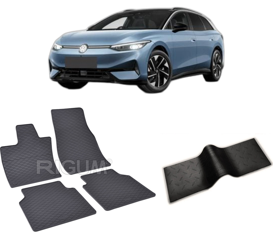 Set covorase auto VOLKSWAGEN ID.7 din 06.2024-PREZENT, cu covoras tunel median, CAROSERIE COMBI, Presuri cauciuc 100%, compatibil cu autoturismul VOLKSWAGEN ID.7, Rigum