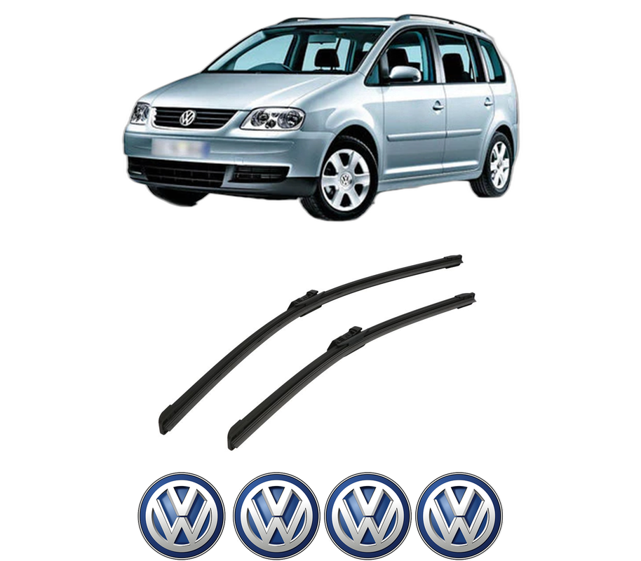 Set stergatoare auto Volkswagen TOURAN (1T3) din 2010-2015, pentru parbriz auto, 2 bucati, Bosch Aerotwin, din cauciuc siliconat rezistent, 4 Stickere Auto Volkswagen