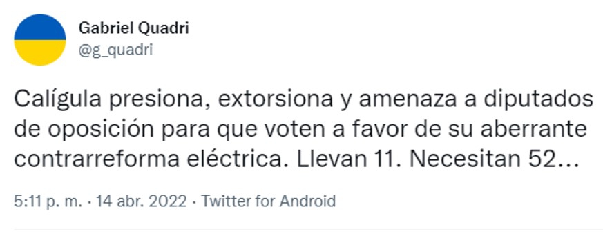 Reforma Eléctrica: Quadri dice que 11 diputados de oposición fueron convencidos