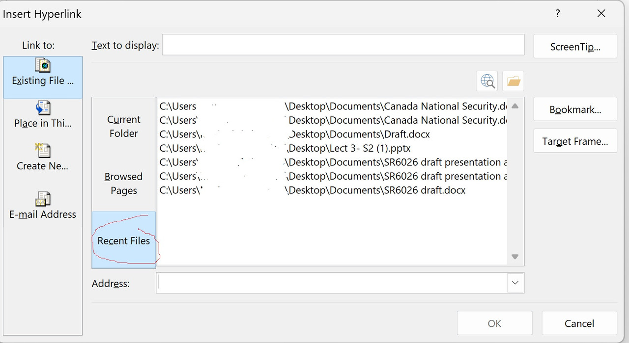 Screen (Recent Files)
