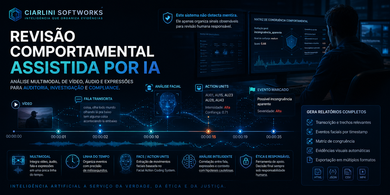 Ciarlinisoftworks Lança Plataforma de Revisão Comportamental Assistida por IA: A Caixa-Preta Inteligente que Organiza Sinais, Não Julga