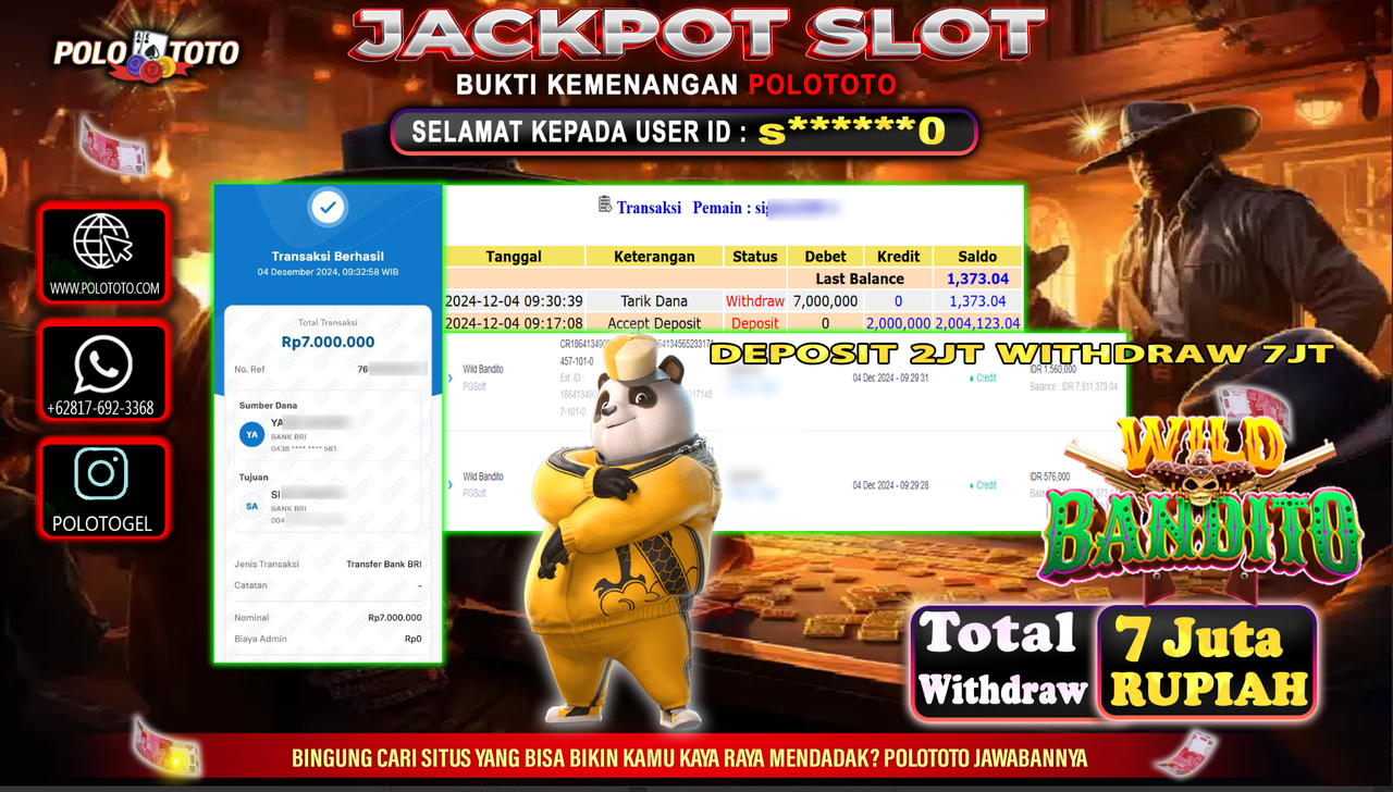 POLOTOTO JACKPOT SLOT WILD BANDITO Rp.7,000.000,-