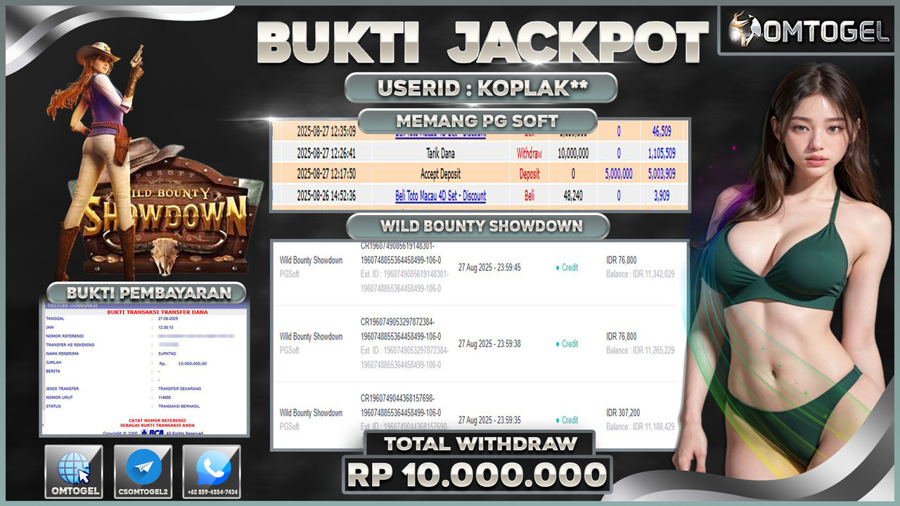 OMTOGEL JACKPOT PGSOFT WILD BOUNTY SHOWDOWN 10 JUTA DI BAYAR LUNAS ,-