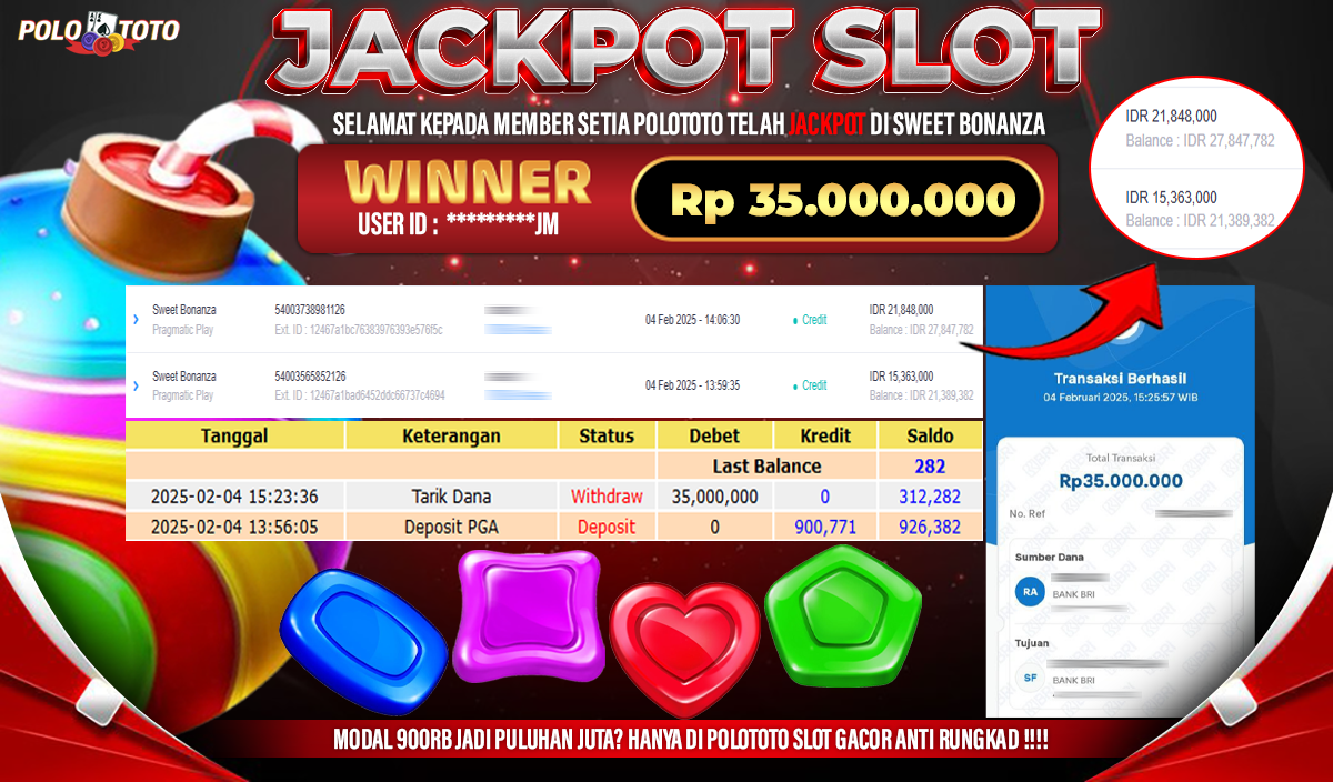 POLOTOTO JACKPOT SLOT SWEET BONANZA Rp.35,000.000,-