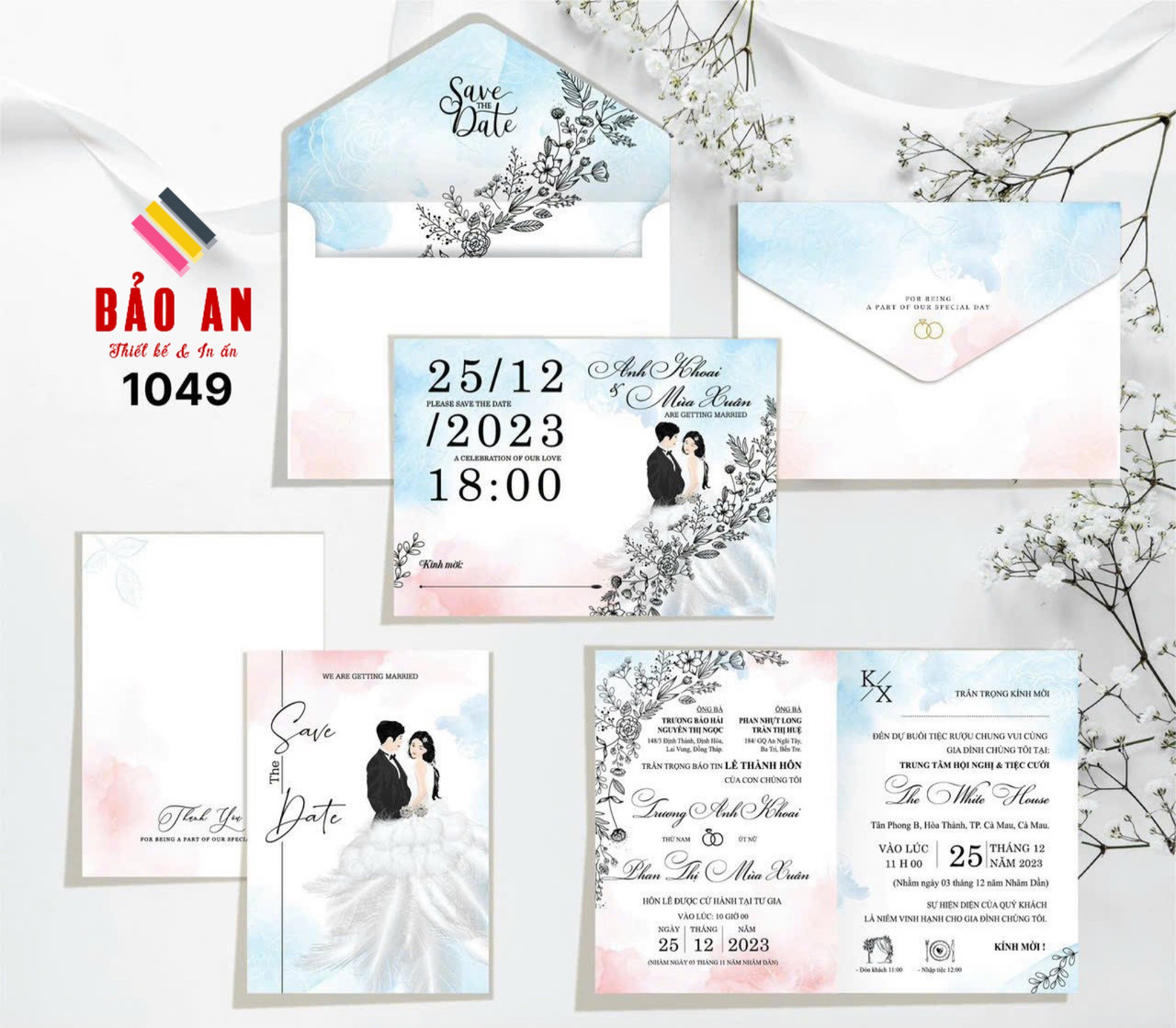Thiệp chibi tone xanh hồng (1049)