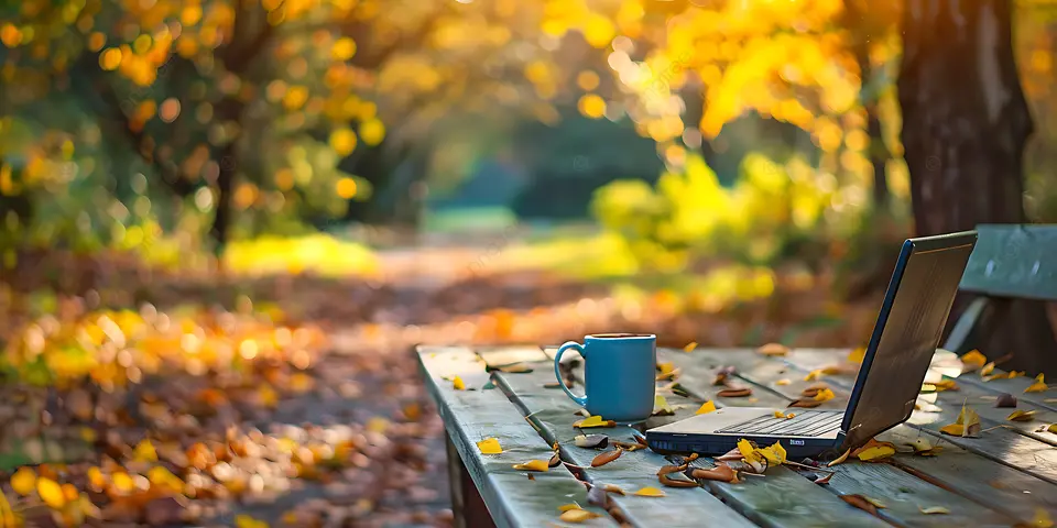 pngtree-laptop-and-coffee-mug-on-a-wooden-table-surrounded-by-autumn-image_17621232