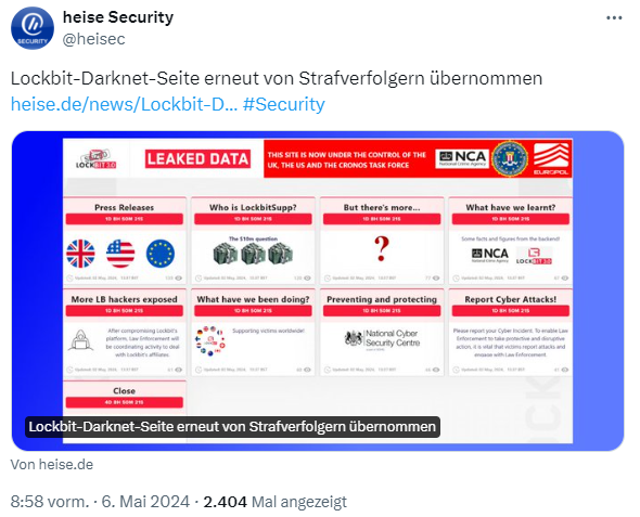 LockBit-Seite mit Ankündigung