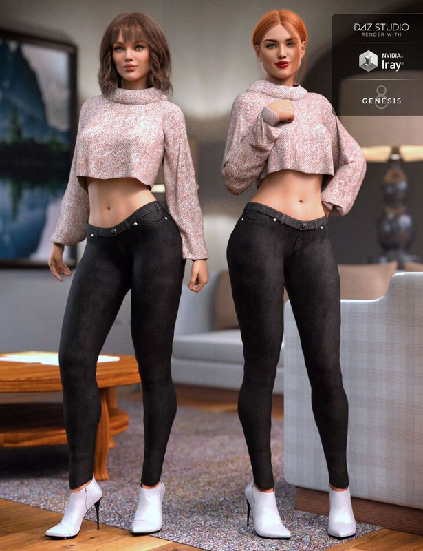 dForce Crop Sweater and Jeans Outfit for Genesis 8 Female(s)