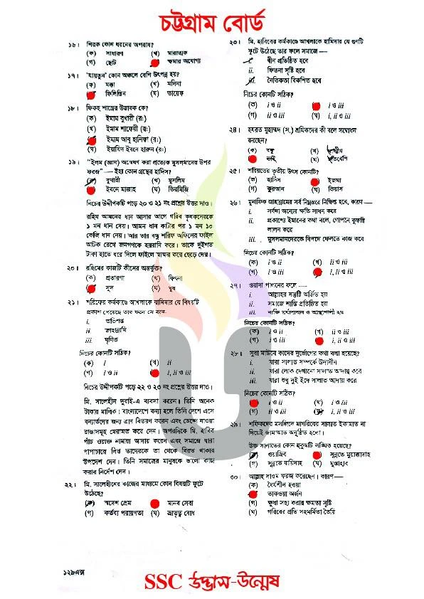 চট্টগ্রাম বোর্ড এসএসসি ইসলাম ও নৈতিক শিক্ষা প্রশ্ন সমাধান ২০২৬