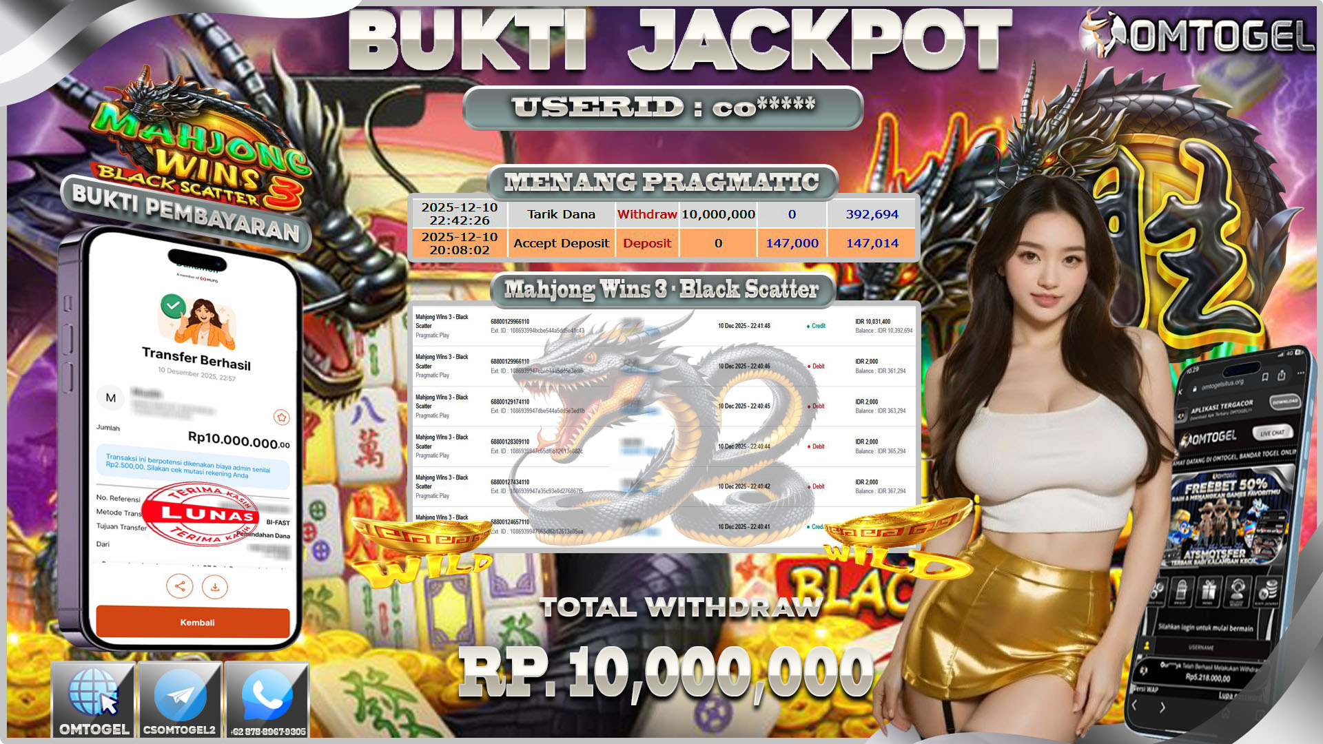 OMTOGEL JACKPOT PRAGMATIC PLAY MAHJONG WINS 3-BLACK SCATTER ,10 JUTA DI BAYAR LUNAS ,-