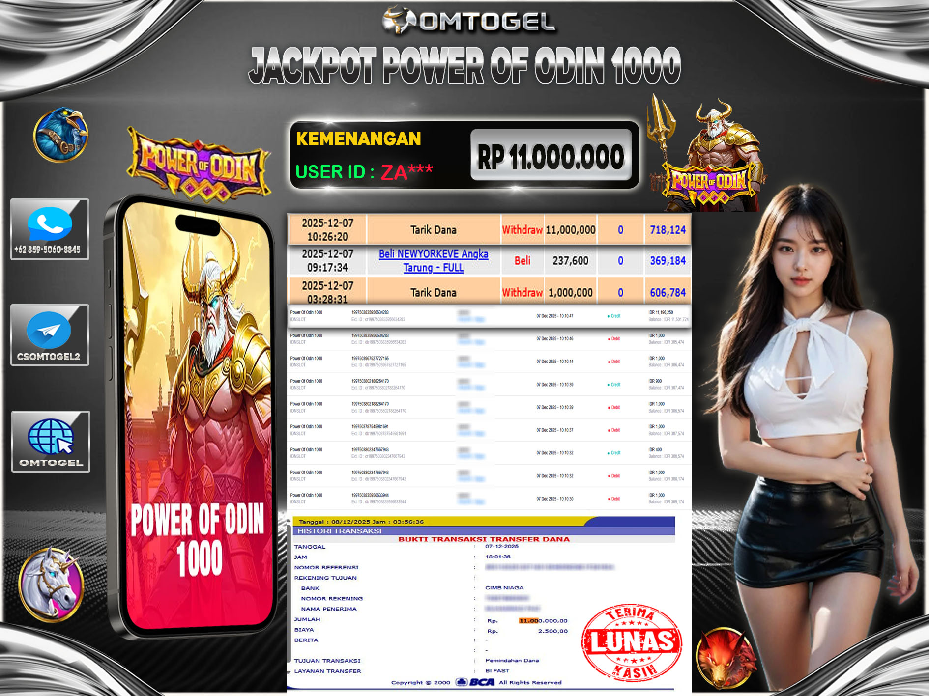 OMTOGEL JACKPOT IDNSLOT POWER OF ODIN 1000 ,11 JUTA DI BAYAR LUNAS ,-