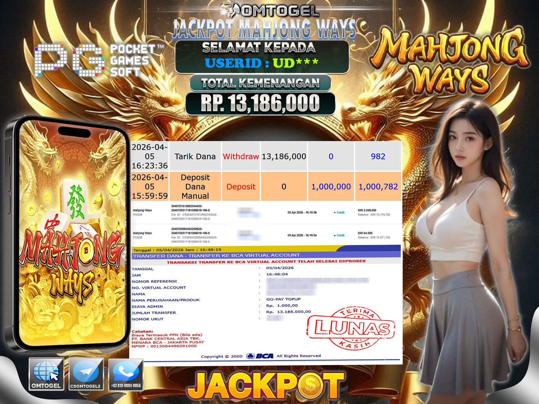 OMTOGEL JACKPOT PG SOFT MAHJONG WAYS ,13 JUTA DI BAYAR LUNAS ,-