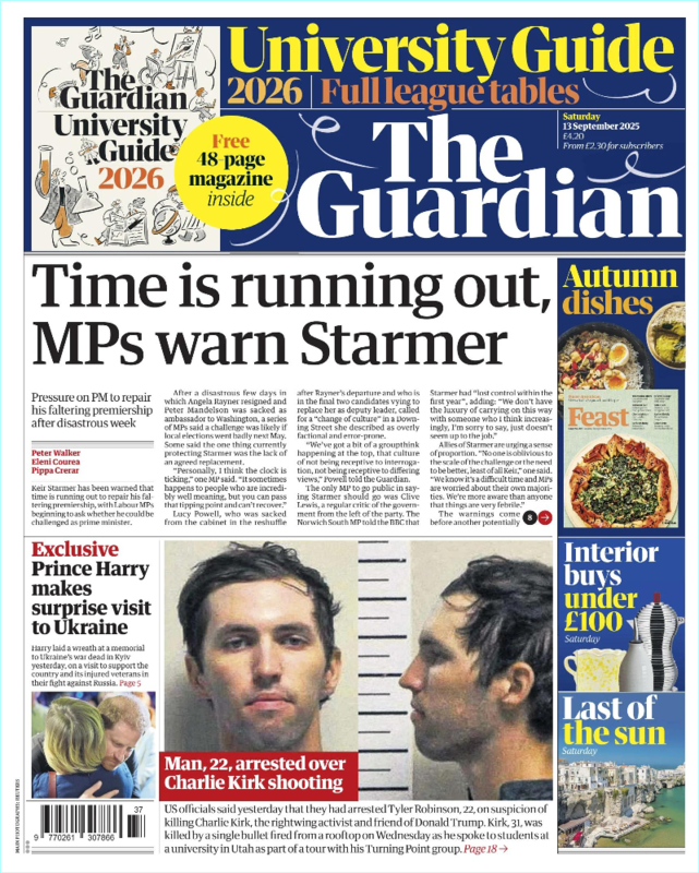 The Guardian 13 September 2025 (Various Writers and Artists)