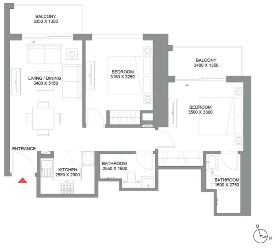 Keyplan and unit layout for a 2-BR apartment in 360 Riverside Crescent at Sobha Hartland II showing the residential tower plan and apartment positioning presented as a 360 Riverside Crescent Distress Deal opportunity