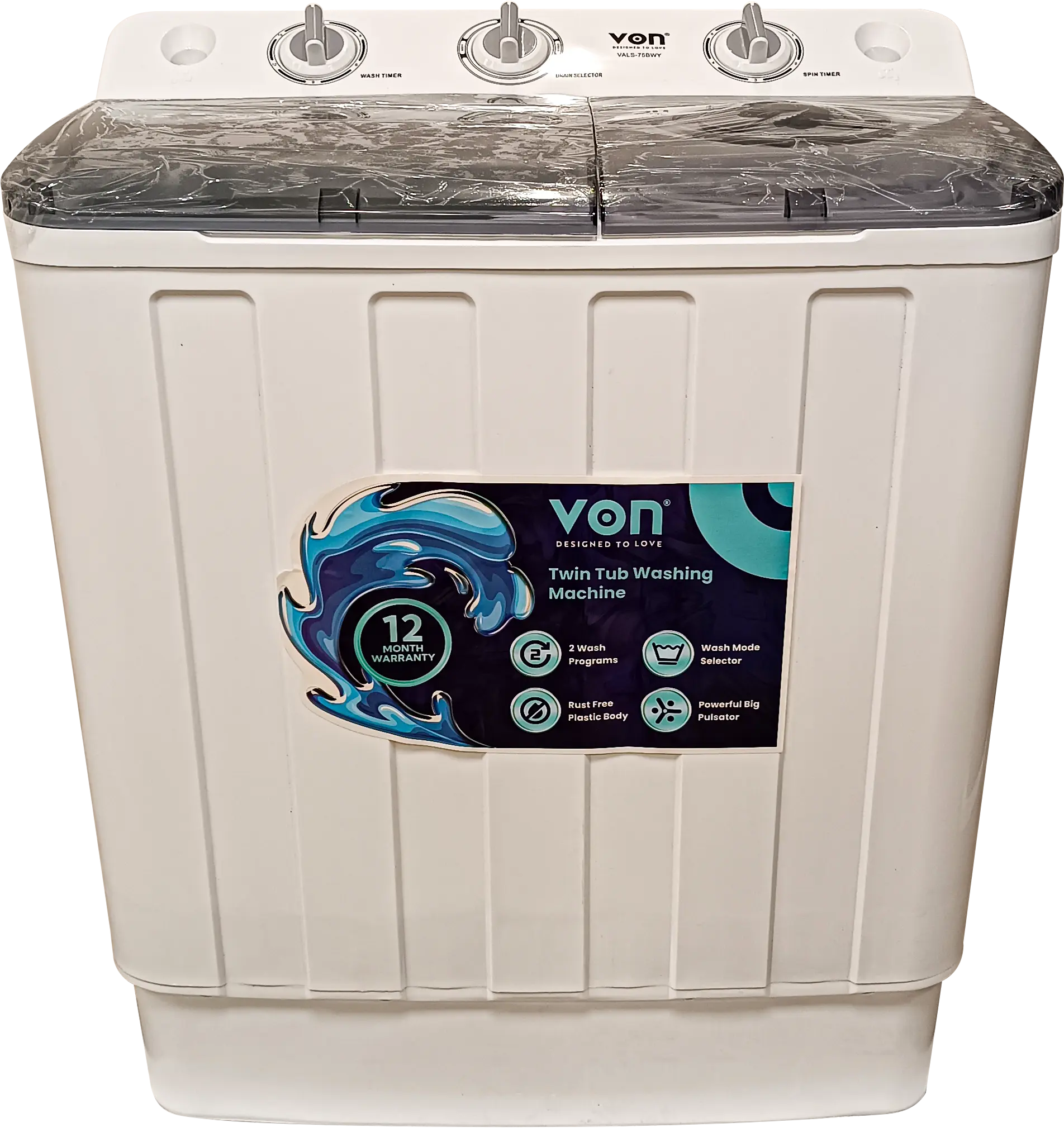 VON VALS-75BWY Twin Tub Washing Machine - 7.5Kg (1YR WRTY)