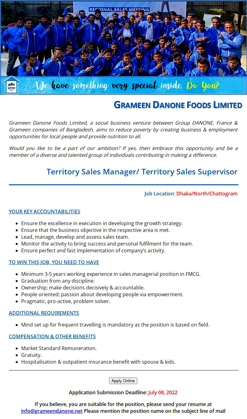 Grameen Danone Foods Limited Job Circular 2022