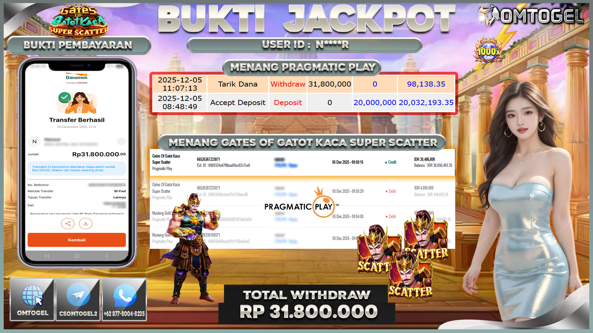 OMTOGEL JACKPOT PRAGMATIC PLAY GATES OF GATOT KACA SUPER SCATTER , 31 JUTA DI BAYAR LUNAS ,-