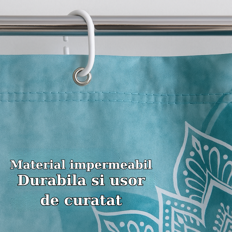 perdea dus peva 180x180, perdea dus impermeabila, perdea dus cu inele, perdea dus albastra cu model, perdea dus mandala, perdea baie moderna, perdea dus anti-mucegai, perdea dus usoara de curatat, perdea dus decorativa, perdea dus plastic fara PVC