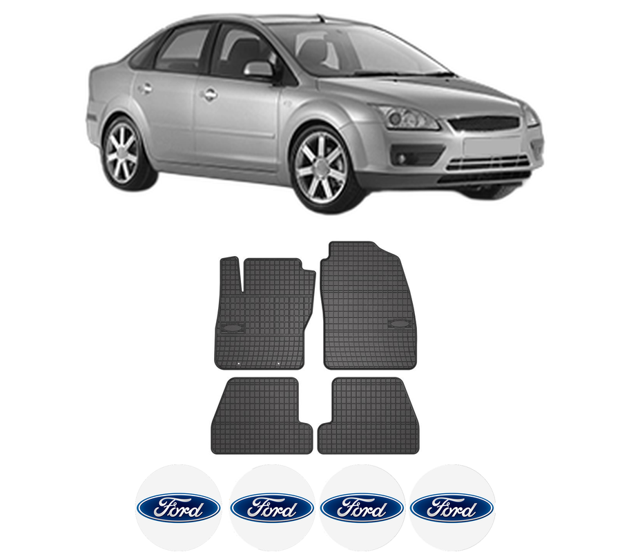 Set covorase presuri FORD FOCUS II Saloon (DB_, FCH, DH) din 2005-2012, auto, din cauciuc thermoplastic, 4 Stickere auto cu FORD