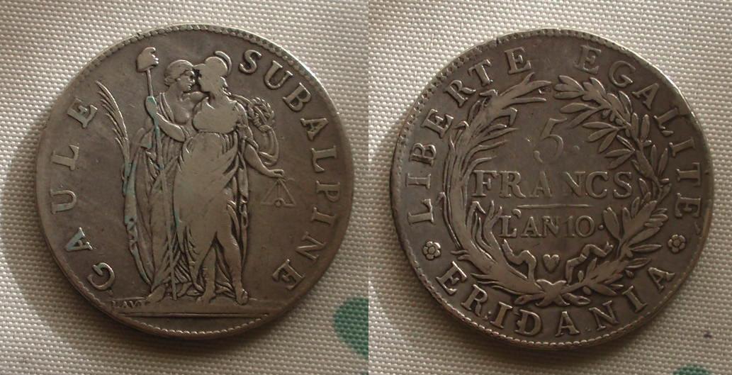 República Subalpina. 5 FRANCS . 1802 5-F-AN10-ITA