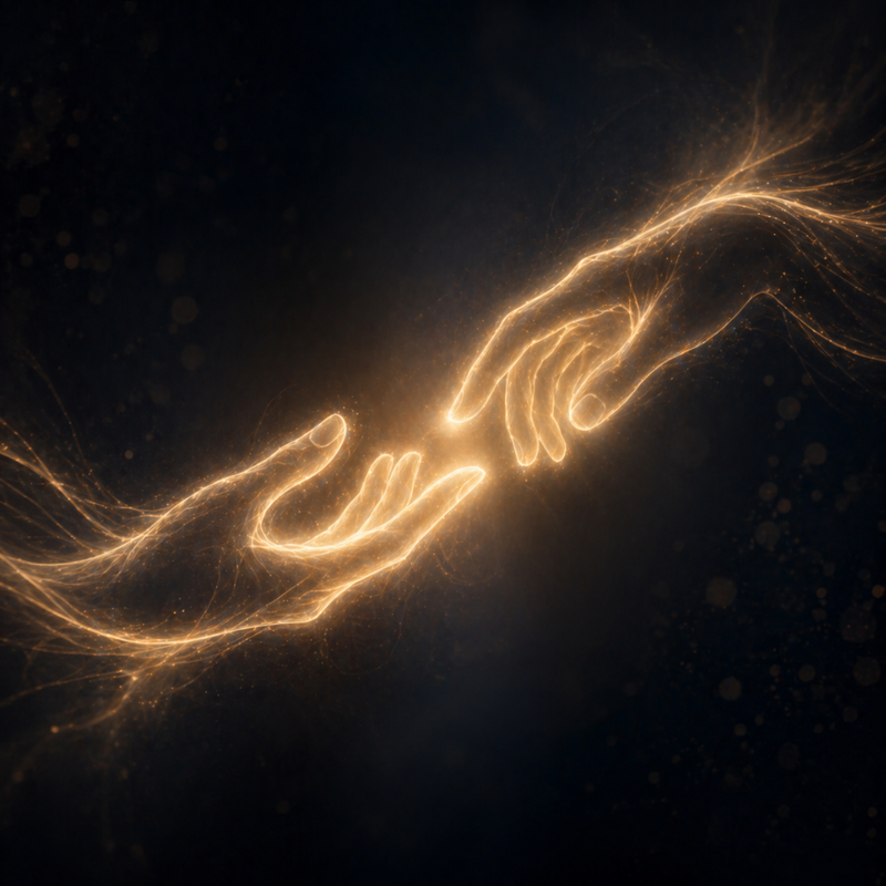 Vínculos afectivos representados por manos de energía cerca sin tocarse