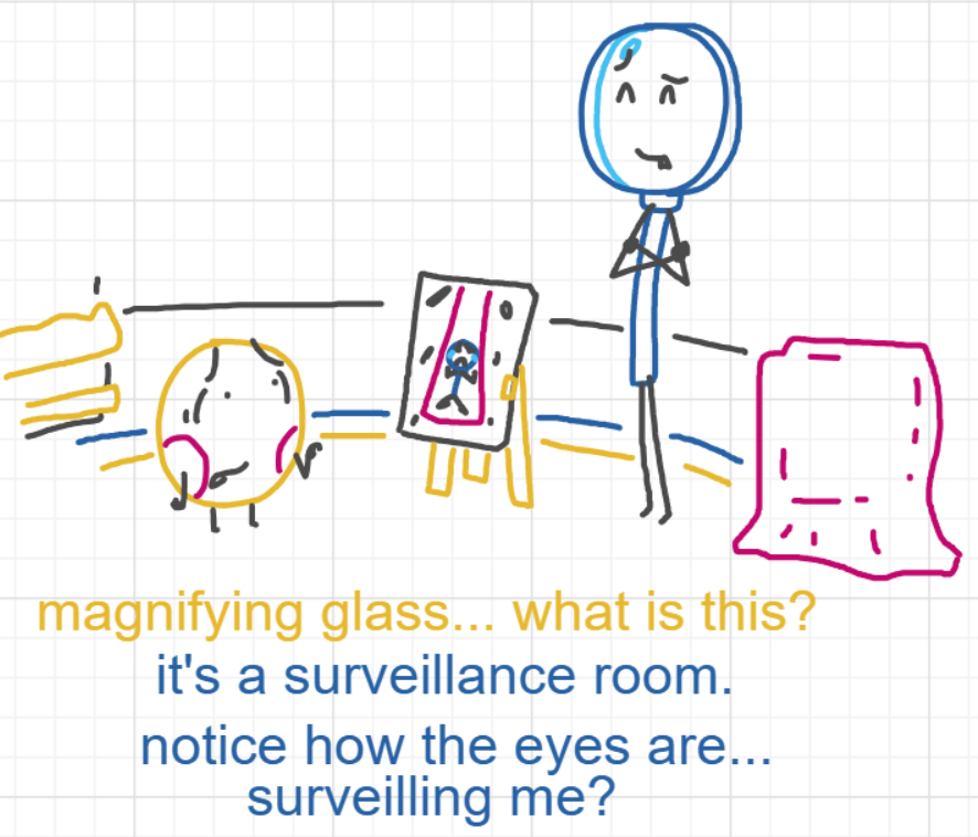 A panel from A Murder On The, episode six of the Board Boards object show by Furretwalk/WalkingFurret.