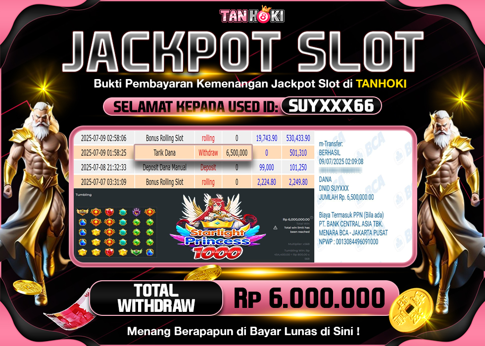 TANHOKI JACKPOT SLOT STARLIGHT PRINCESS 1000  Rp.6.000.000,- LUNAS