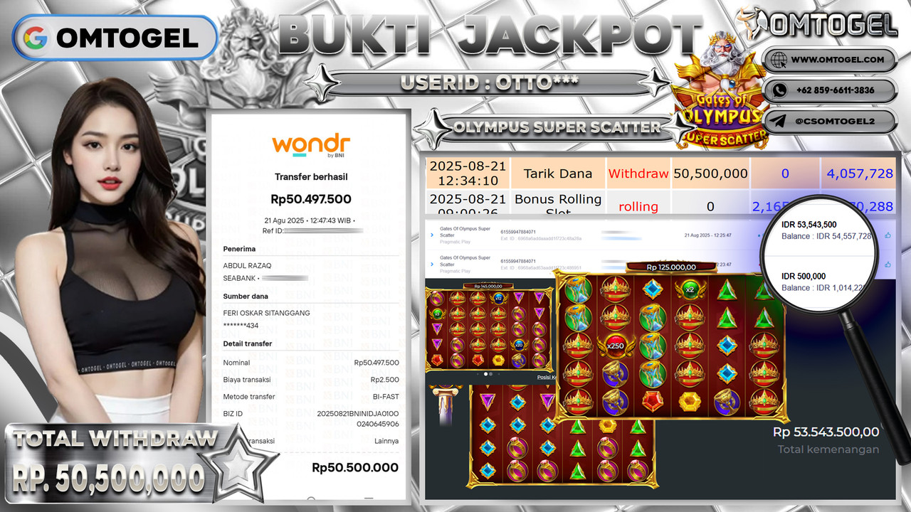 OMTOGEL JACKPOT PRAGMATIC PLAY GATES OF OLYMPUS SUPER SCATTER 50 JUTA DI BAYAR LUNAS ,-
