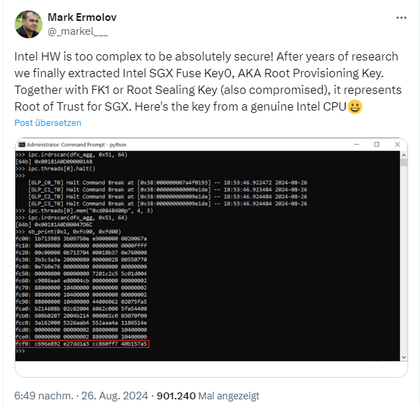 Intel SGX Fuse Key dumped