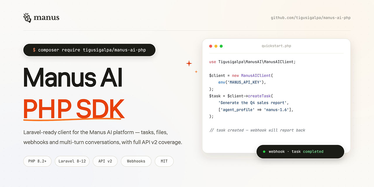 Manus AI PHP Laravel SDK Client
