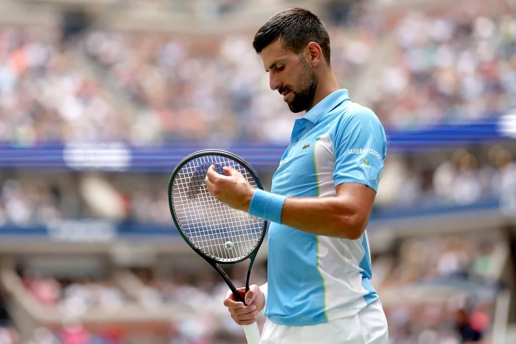 Novak Djokovic playing in the US open against Taylor Fritz Novak Djokovic playing in the US open against Taylor Fritz