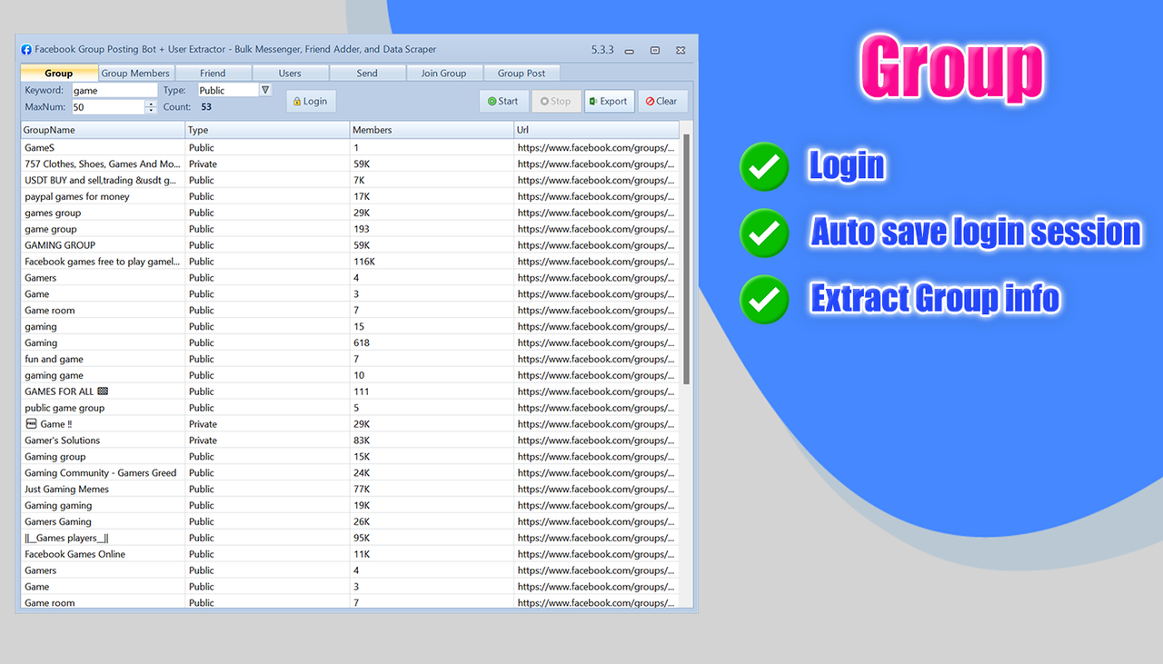 Facebook Group Member Extractor 2025,  Bulk Messenger Tool for Facebook Groups ,  Automated Facebook Group Posting Software  