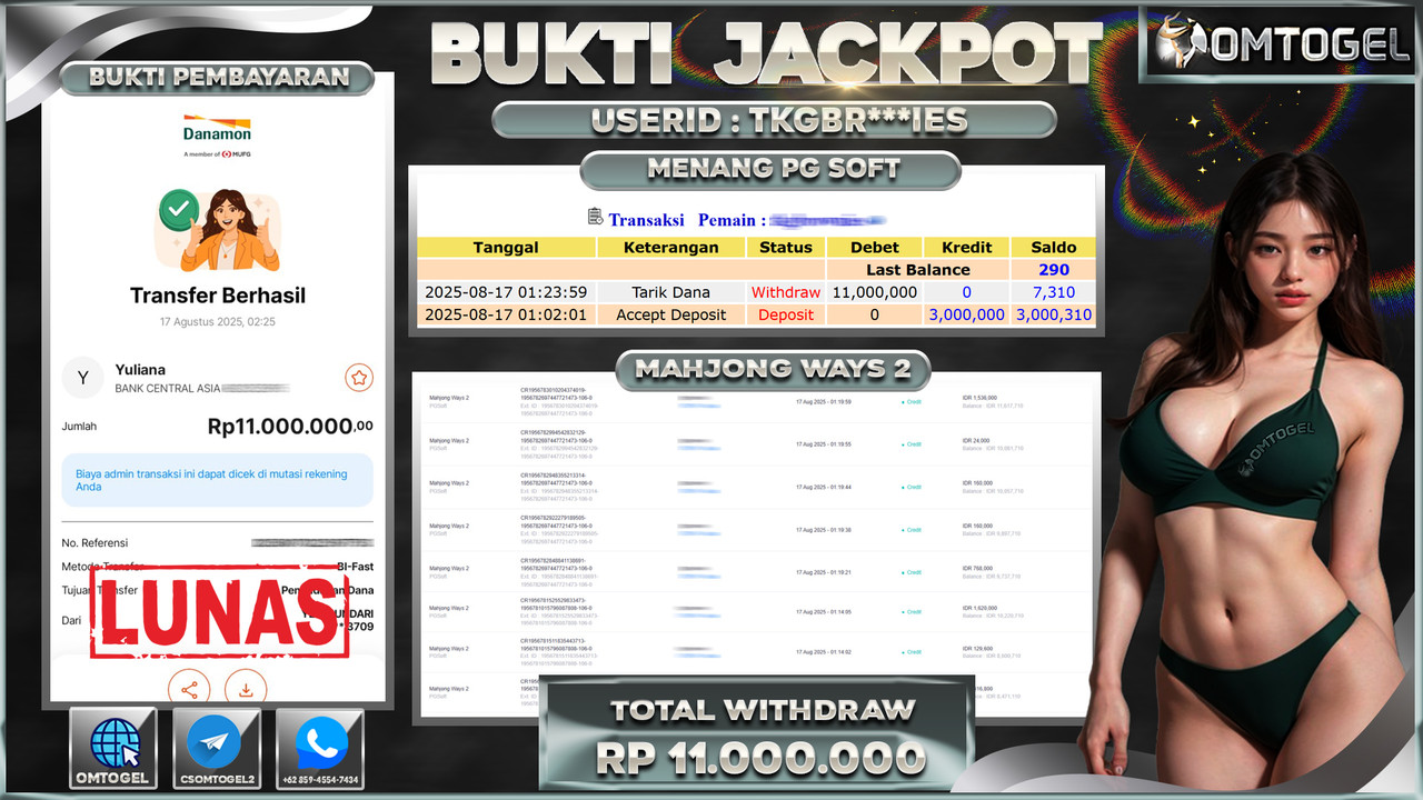 OMTOGEL JACKPOT PGSOFT MAHJONG WAYS 11 JUTA DI BAYAR LUNAS ,-