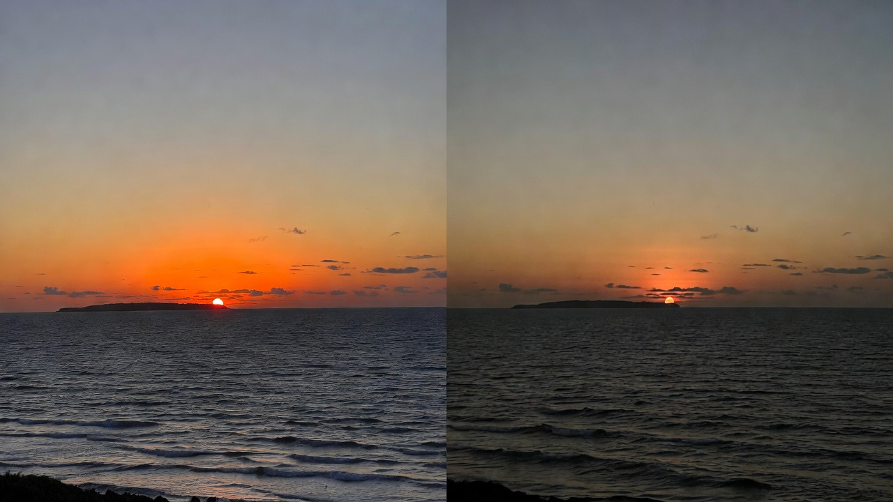 Camera comparison samples between Google Pixel 10 Pro and iPhone 16 showing different color processing