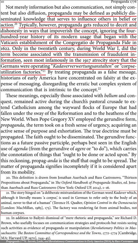 WW1 - Propaganda 1776 - 2014 - Corpse-Factory Story - the term 'propaganda' became associated with t